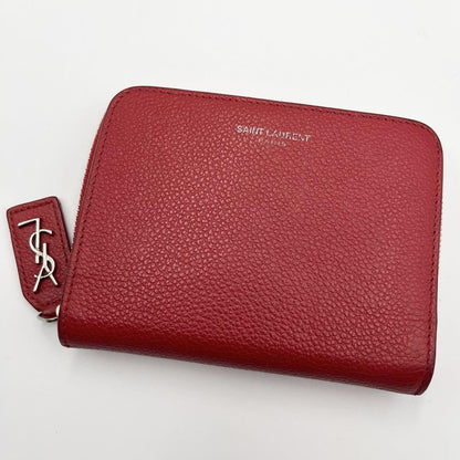 Saint Laurent Bi-fold Wallet Flap Compact Purse Logo Leather Red Auth