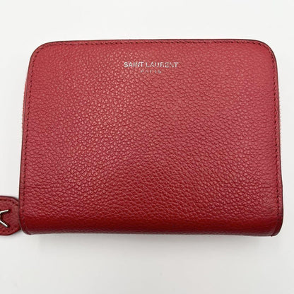 Saint Laurent Bi-fold Wallet Flap Compact Purse Logo Leather Red Auth