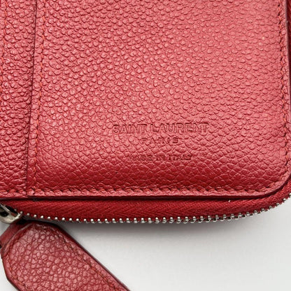 Saint Laurent Bi-fold Wallet Flap Compact Purse Logo Leather Red Auth