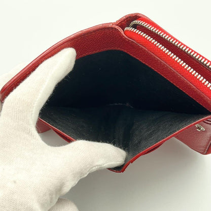 Saint Laurent Bi-fold Wallet Flap Compact Purse Logo Leather Red Auth