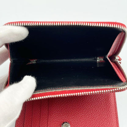 Saint Laurent Bi-fold Wallet Flap Compact Purse Logo Leather Red Auth