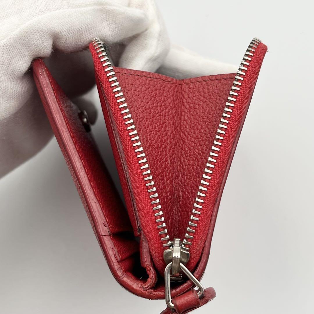 Saint Laurent Bi-fold Wallet Flap Compact Purse Logo Leather Red Auth