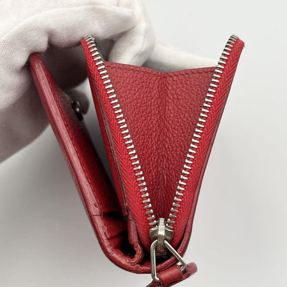 Saint Laurent Bi-fold Wallet Flap Compact Purse Logo Leather Red Auth