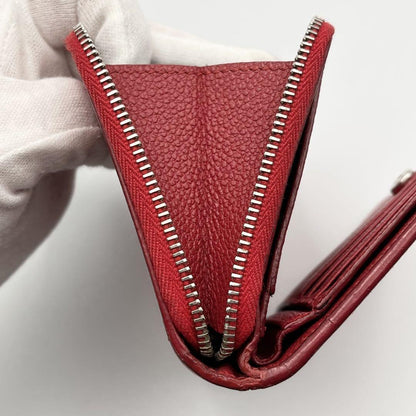 Saint Laurent Bi-fold Wallet Flap Compact Purse Logo Leather Red Auth