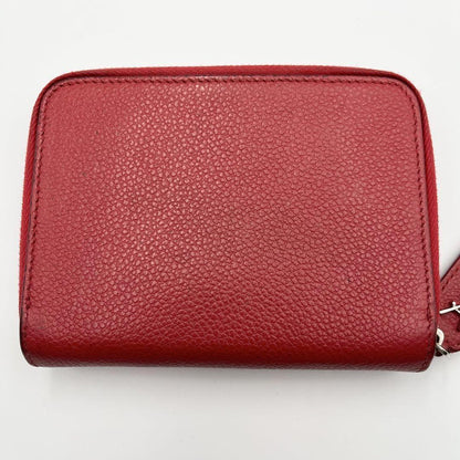 Saint Laurent Bi-fold Wallet Flap Compact Purse Logo Leather Red Auth