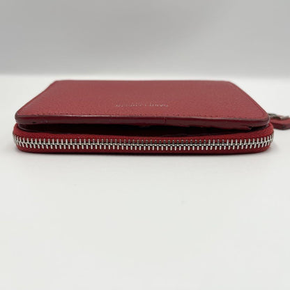 Saint Laurent Bi-fold Wallet Flap Compact Purse Logo Leather Red Auth
