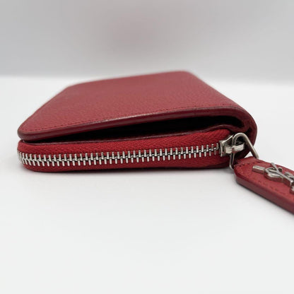 Saint Laurent Bi-fold Wallet Flap Compact Purse Logo Leather Red Auth