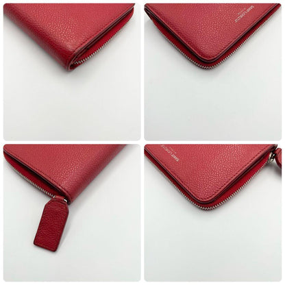 Saint Laurent Bi-fold Wallet Flap Compact Purse Logo Leather Red Auth