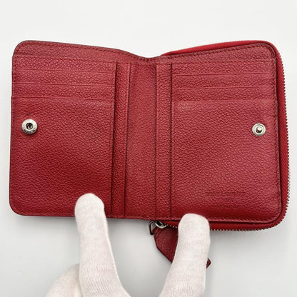 Saint Laurent Bi-fold Wallet Flap Compact Purse Logo Leather Red Auth