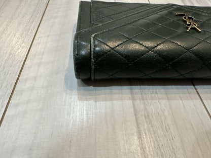 Saint Laurent Flap Wallet Long Purse YSL Cassandra Quilting Khaki Authentic