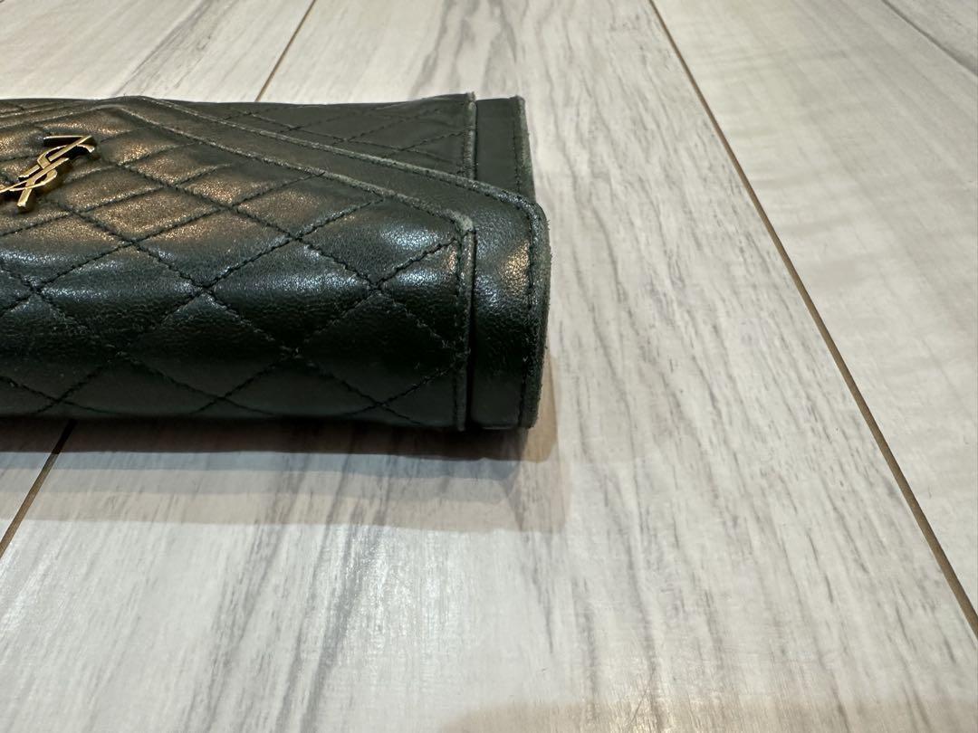 Saint Laurent Flap Wallet Long Purse YSL Cassandra Quilting Khaki Authentic