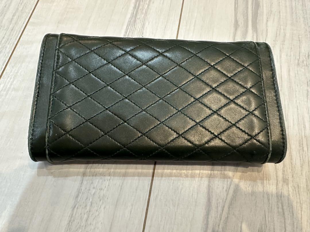 Saint Laurent Flap Wallet Long Purse YSL Cassandra Quilting Khaki Authentic