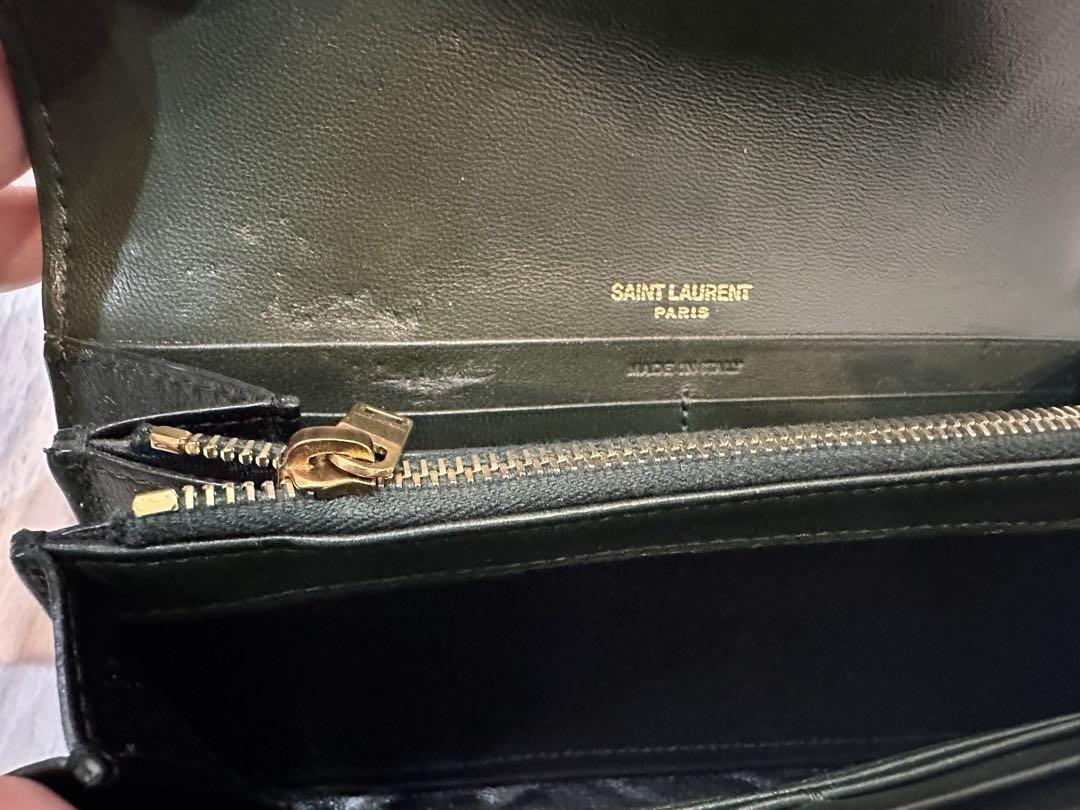 Saint Laurent Flap Wallet Long Purse YSL Cassandra Quilting Khaki Authentic