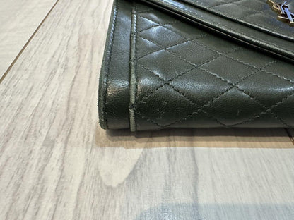 Saint Laurent Flap Wallet Long Purse YSL Cassandra Quilting Khaki Authentic