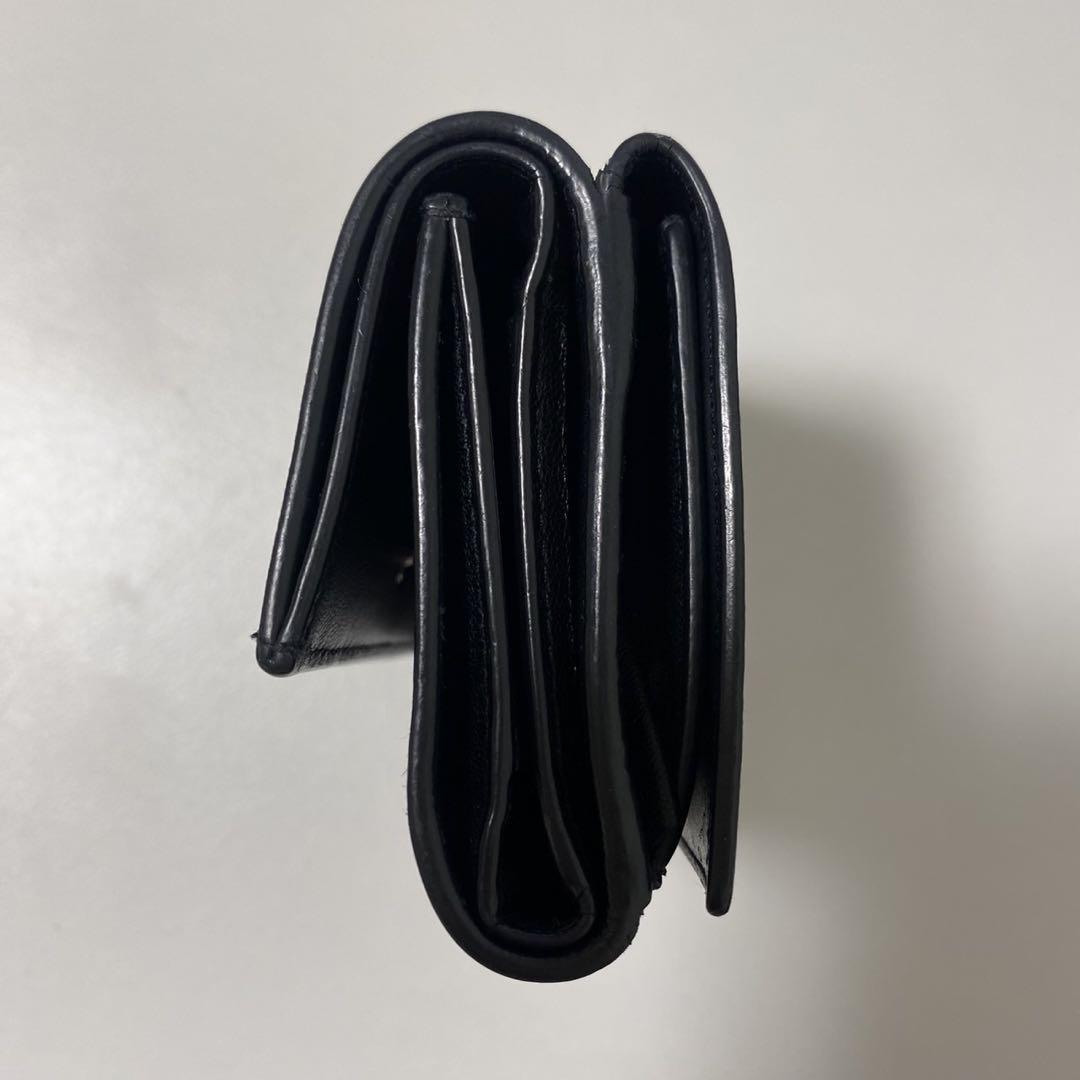 Saint Laurent Tri-fold Wallet Compact Purse YSL Cassandra Leather Black Auth