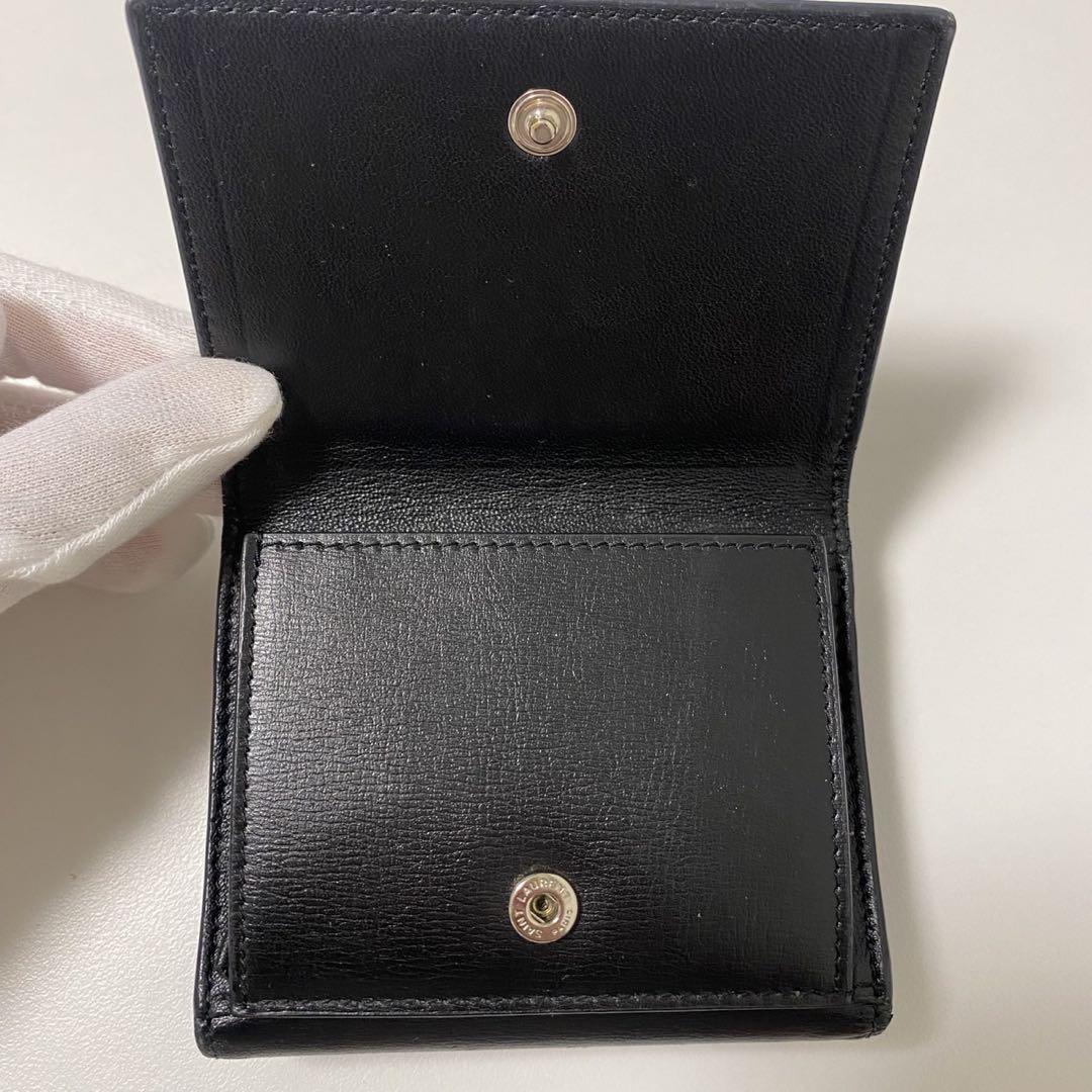 Saint Laurent Tri-fold Wallet Compact Purse YSL Cassandra Leather Black Auth