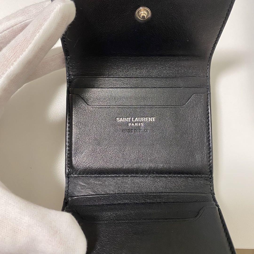 Saint Laurent Tri-fold Wallet Compact Purse YSL Cassandra Leather Black Auth