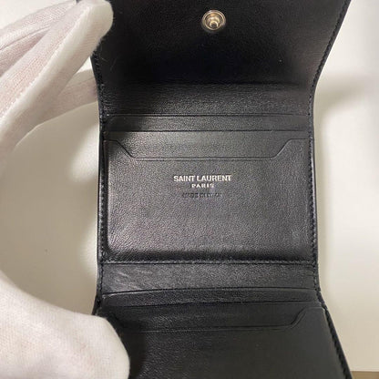 Saint Laurent Tri-fold Wallet Compact Purse YSL Cassandra Leather Black Auth