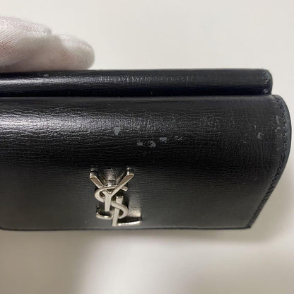 Saint Laurent Tri-fold Wallet Compact Purse YSL Cassandra Leather Black Auth