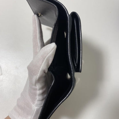 Saint Laurent Tri-fold Wallet Compact Purse YSL Cassandra Leather Black Auth