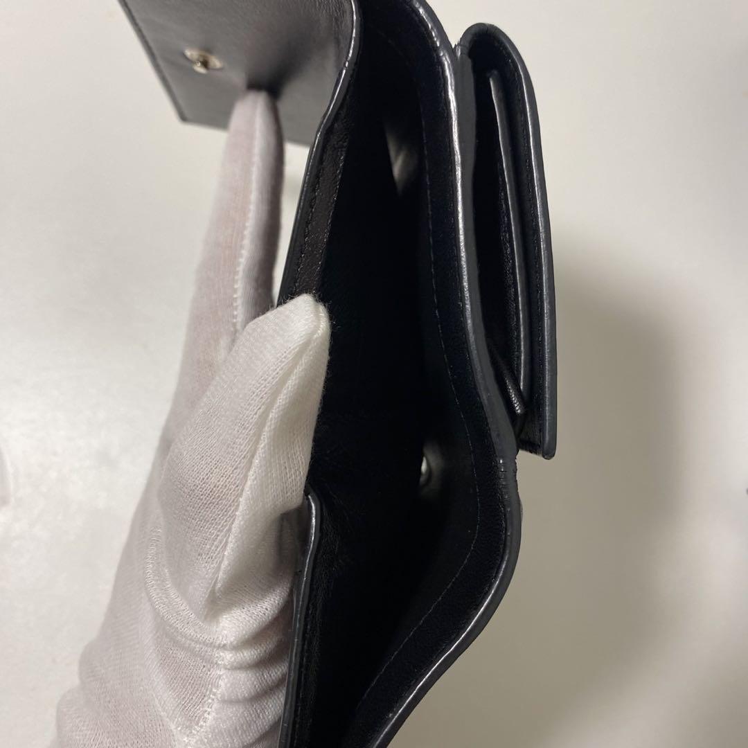 Saint Laurent Tri-fold Wallet Compact Purse YSL Cassandra Leather Black Auth