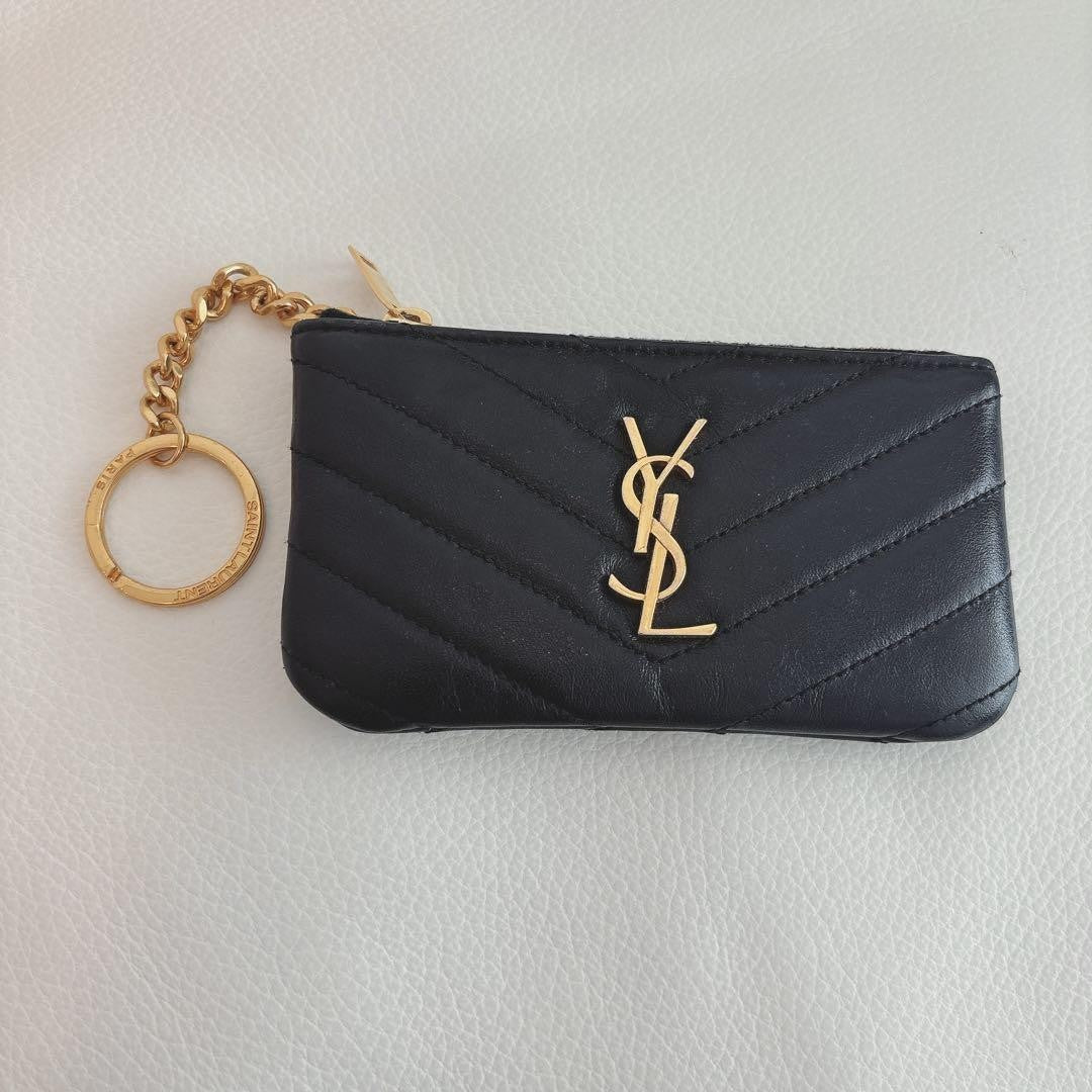 Saint Laurent Key Pouch Coin Case Card Holder Compact Wallet Purse YSL Authentic