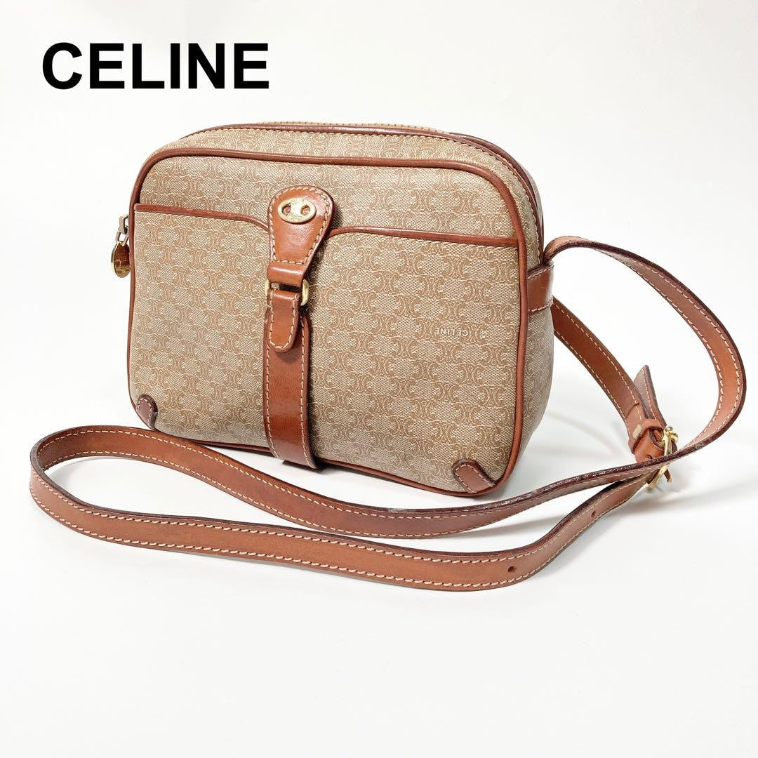 CELINE shoulder bag Macadam Purse PVC Beige Brown Authentic Women's Used