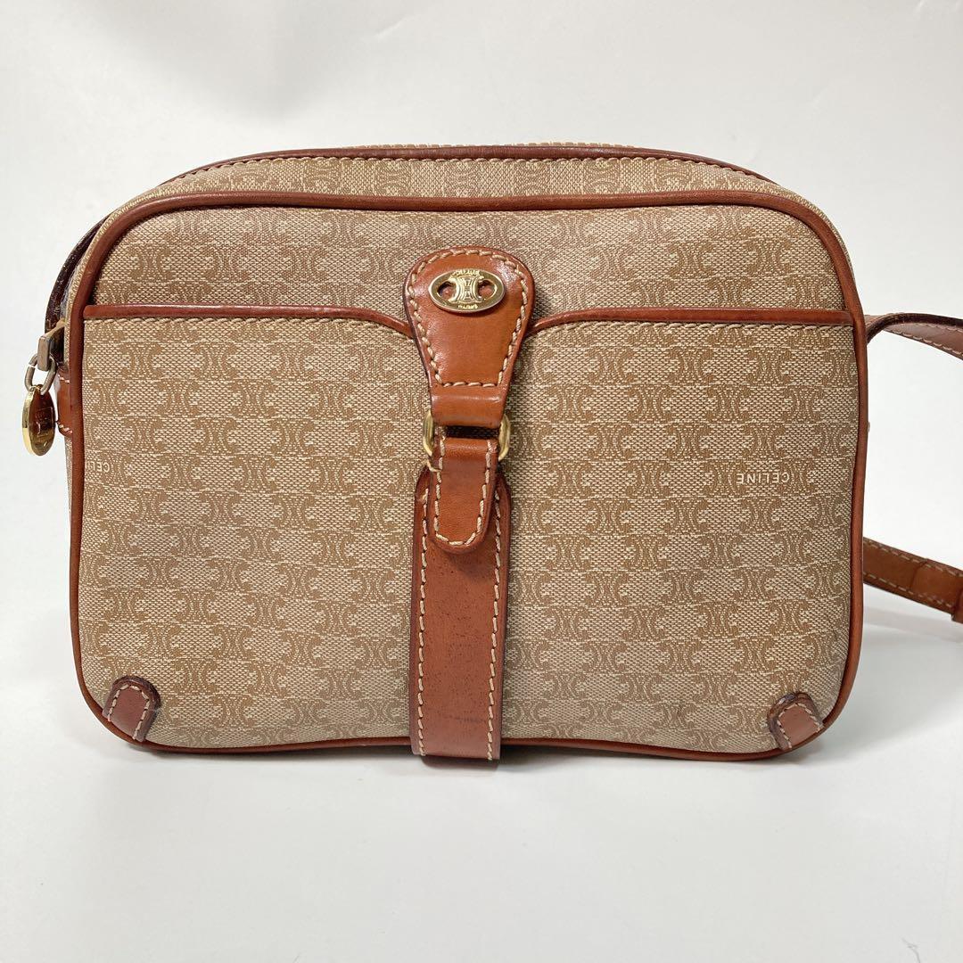 CELINE shoulder bag Macadam Purse PVC Beige Brown Authentic Women's Used