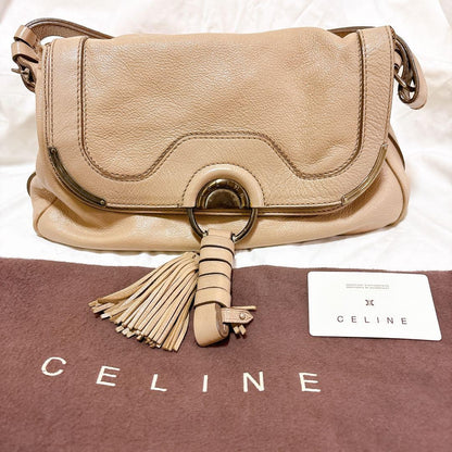 CELINE Hand Bag Tote Purse Leather Beige Authentic