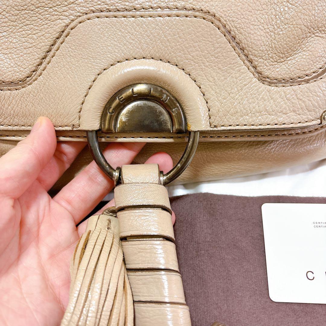 CELINE Hand Bag Tote Purse Leather Beige Authentic