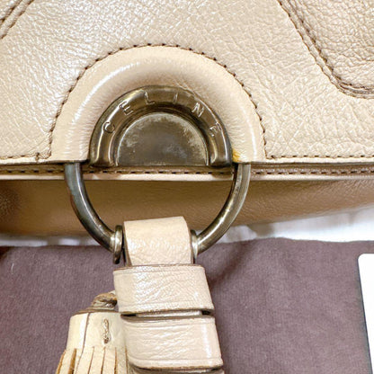 CELINE Hand Bag Tote Purse Leather Beige Authentic