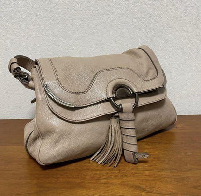 CELINE Hand Bag Tote Purse Leather Beige Authentic