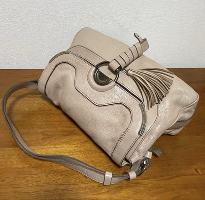 CELINE Hand Bag Tote Purse Leather Beige Authentic