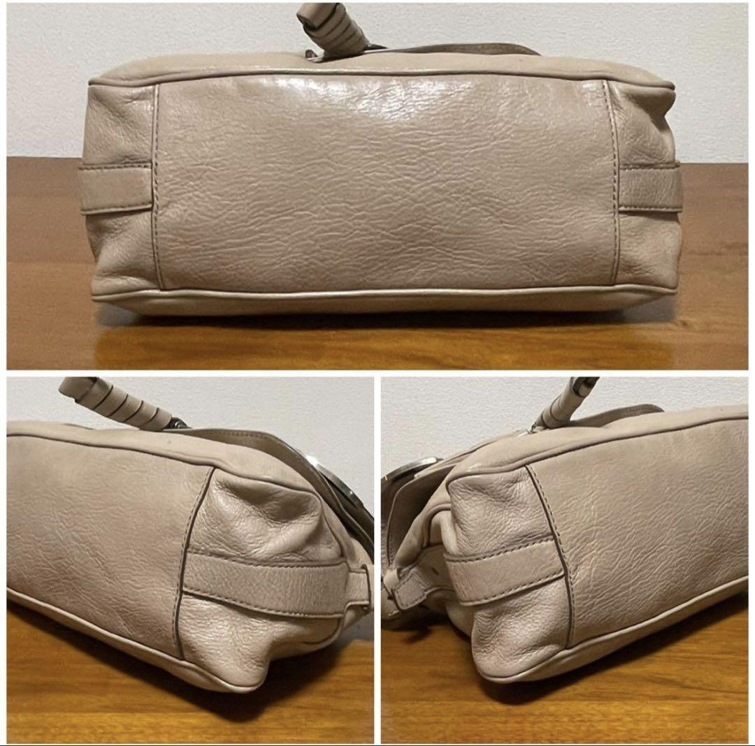 CELINE Hand Bag Tote Purse Leather Beige Authentic