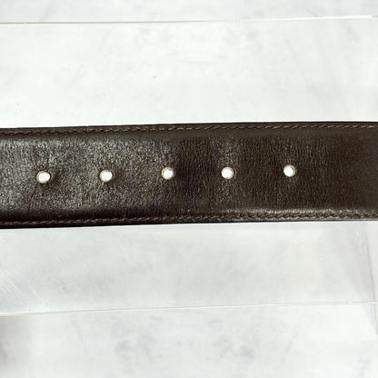 CELINE Men's Belt Horse carriage Dark Brown Gold Leather Authentic