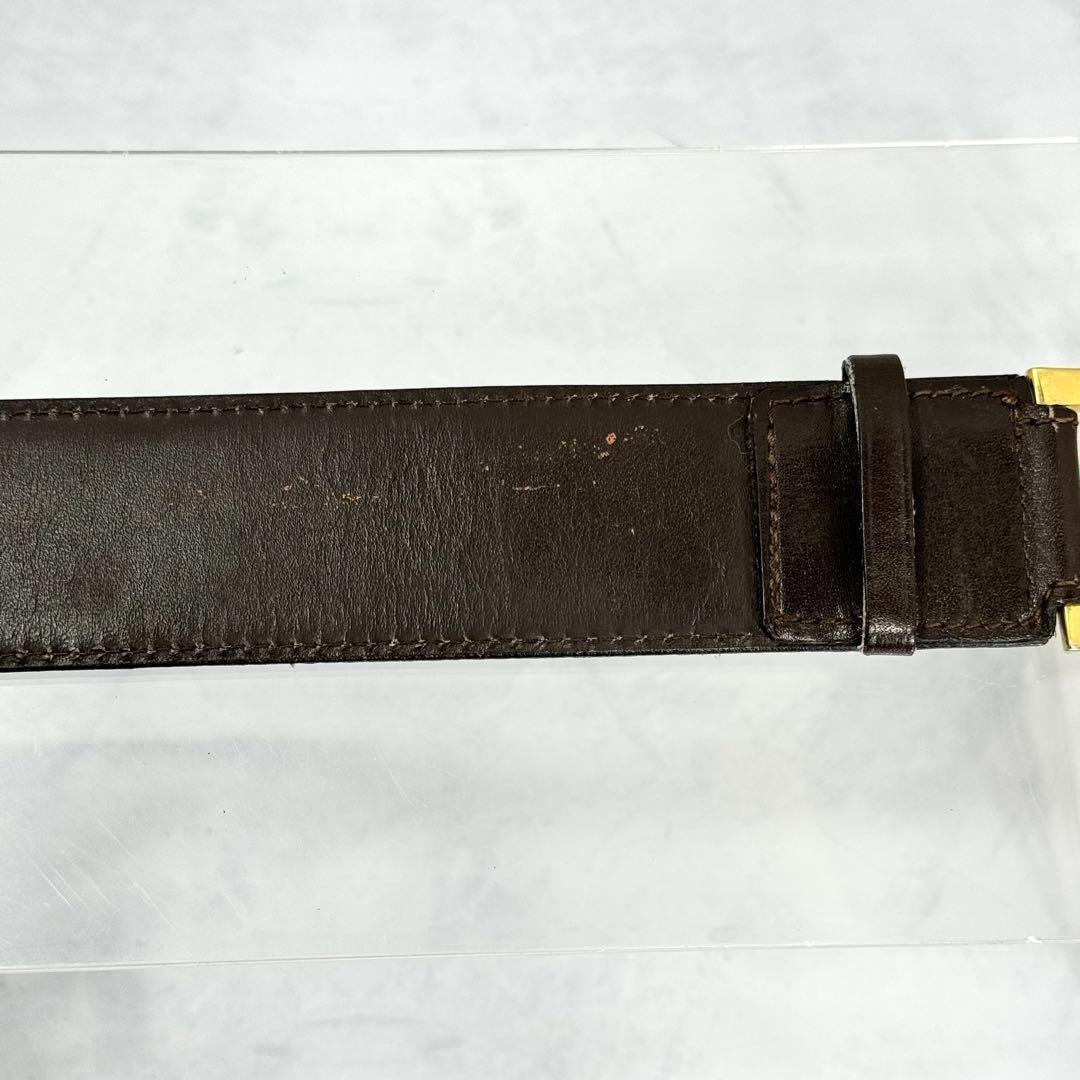 CELINE Men's Belt Horse carriage Dark Brown Gold Leather Authentic