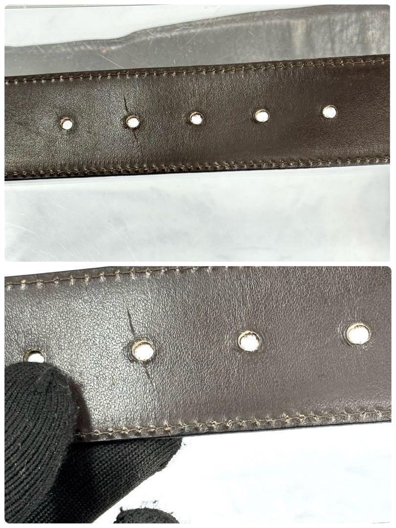 CELINE Men's Belt Horse carriage Dark Brown Gold Leather Authentic