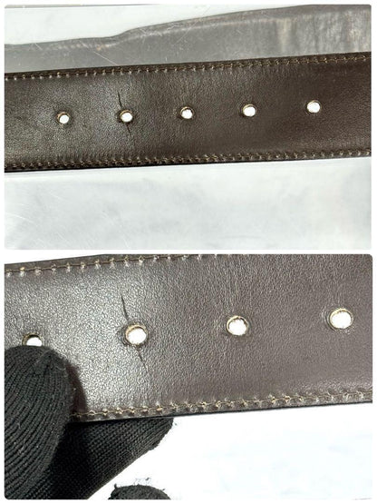 CELINE Men's Belt Horse carriage Dark Brown Gold Leather Authentic