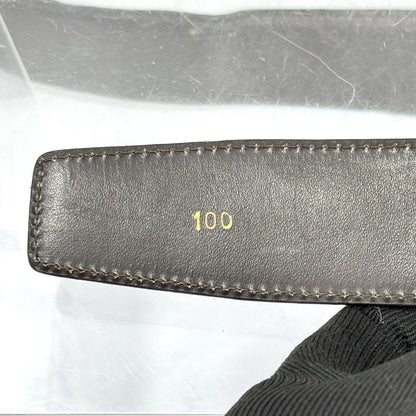 CELINE Men's Belt Horse carriage Dark Brown Gold Leather Authentic