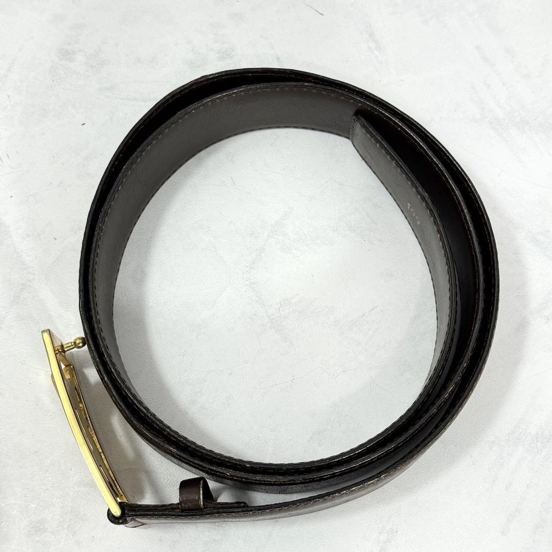 CELINE Men's Belt Horse carriage Dark Brown Gold Leather Authentic