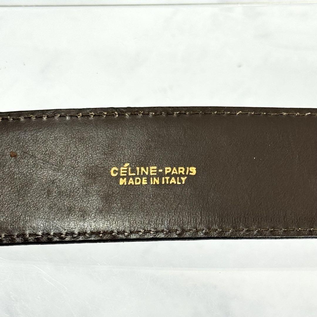 CELINE Men's Belt Horse carriage Dark Brown Gold Leather Authentic