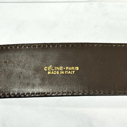 CELINE Men's Belt Horse carriage Dark Brown Gold Leather Authentic