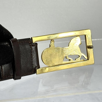 CELINE Men's Belt Horse carriage Dark Brown Gold Leather Authentic