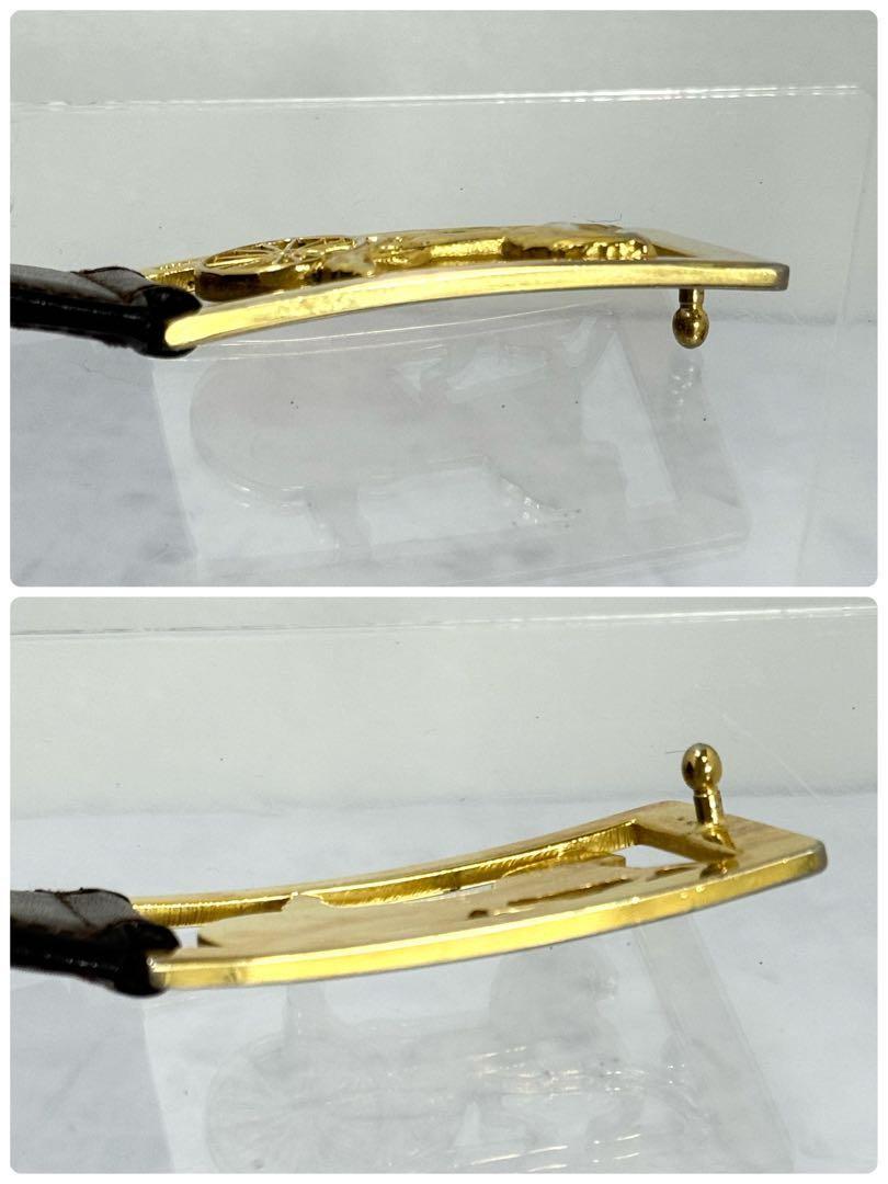 CELINE Men's Belt Horse carriage Dark Brown Gold Leather Authentic