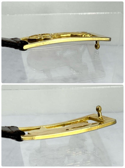 CELINE Men's Belt Horse carriage Dark Brown Gold Leather Authentic