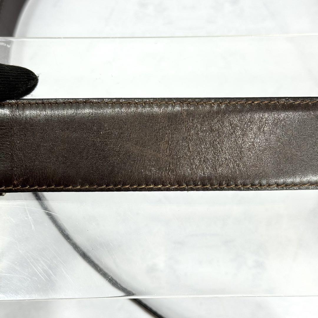 CELINE Men's Belt Horse carriage Dark Brown Gold Leather Authentic