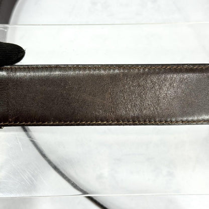 CELINE Men's Belt Horse carriage Dark Brown Gold Leather Authentic