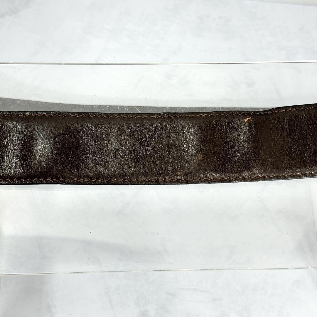 CELINE Men's Belt Horse carriage Dark Brown Gold Leather Authentic