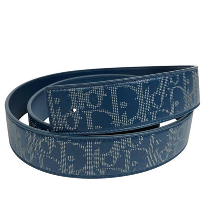 Christian Dior Men's Belt Oblique Trotter Leather Navy Authentic