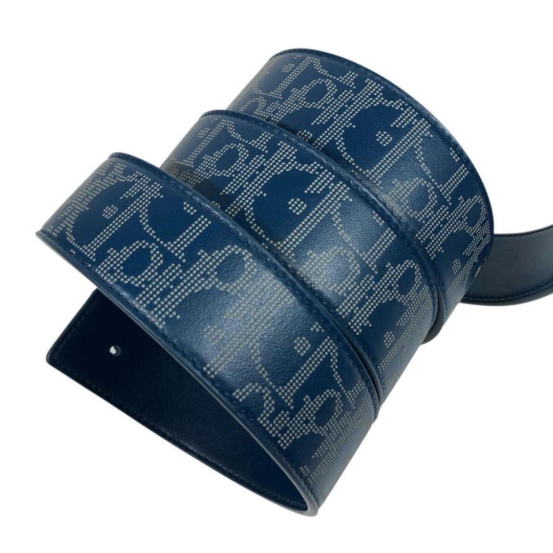 Christian Dior Men's Belt Oblique Trotter Leather Navy Authentic